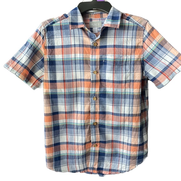 The Children’s Place Orange and Blue Plaid Buttondown Shirt - Picture 1 of 6